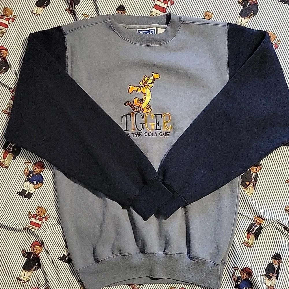 Vintage 90s Tigger Im The Only One Blue Colorblock Sweatshirt Medium Pooh Disney